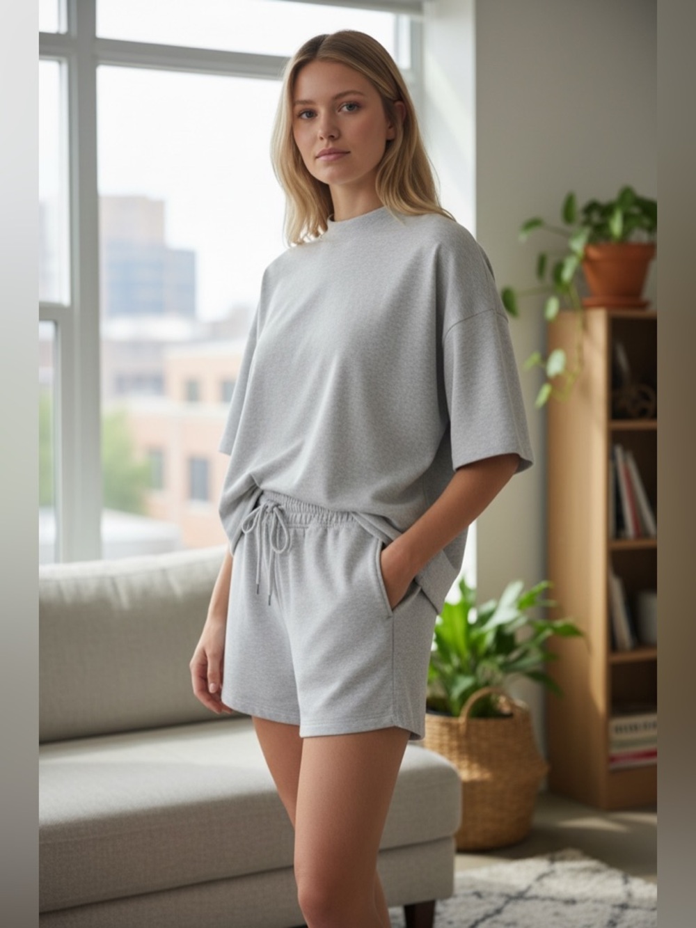 Light Gray Women's Drawstring Lounge Shorts